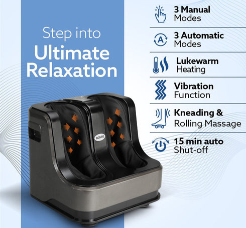 Rejoice Foot, Calf and Leg Massager with Lukewarm Heating and Vibration, 80W, 4 Motors, Rolling & Kneading Functions for Pain Relief & Improving Blood Circulation (Grey)